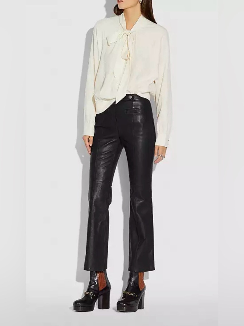 Coach 1941 100% Lamb Leather Flare Trousers Black Size 0 NWT